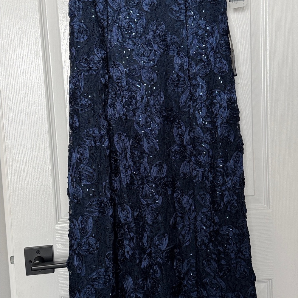 Alex Evenings Navy Sequin Lace Maxi Dress
